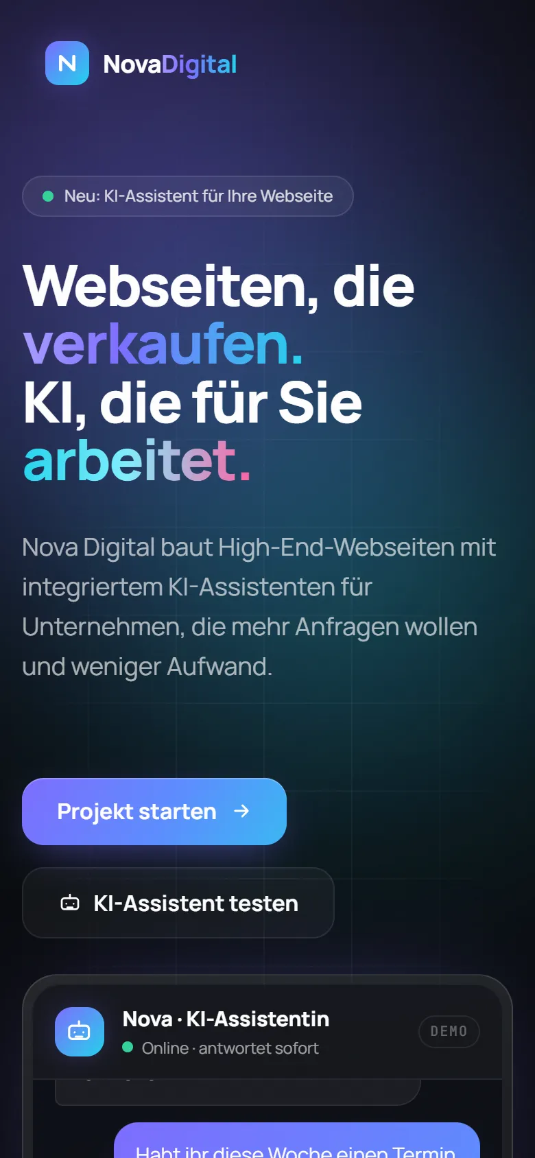 Demo-Webseite Nova Digital auf dem Handy